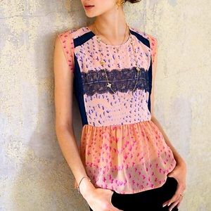 Maeve Anthropologie Evangeline Peplum blouse navy